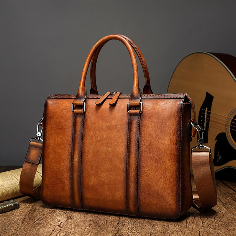 Leather Briefcase - YETTIES Business Top Grain Leather Briefcase