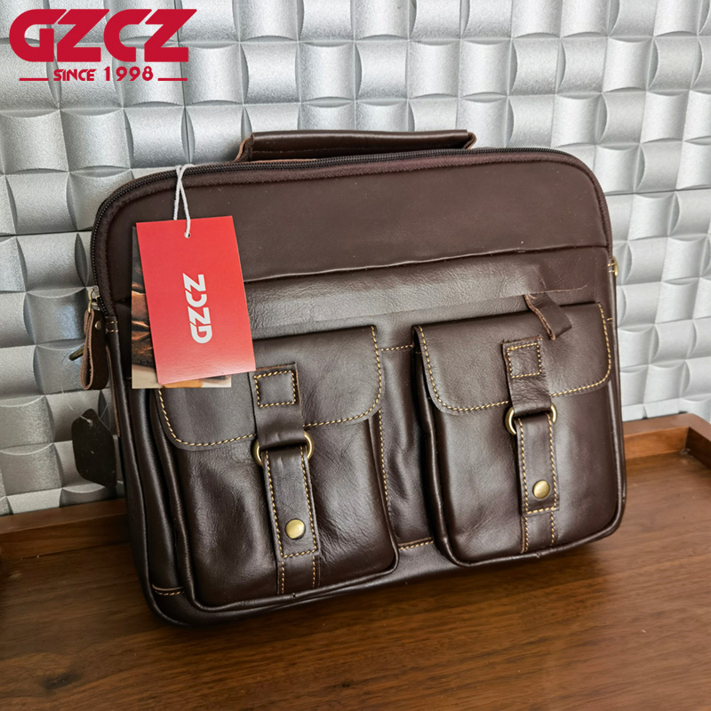 Leather Briefcase - GZCZ Men's Handbag Leisure Business Computer