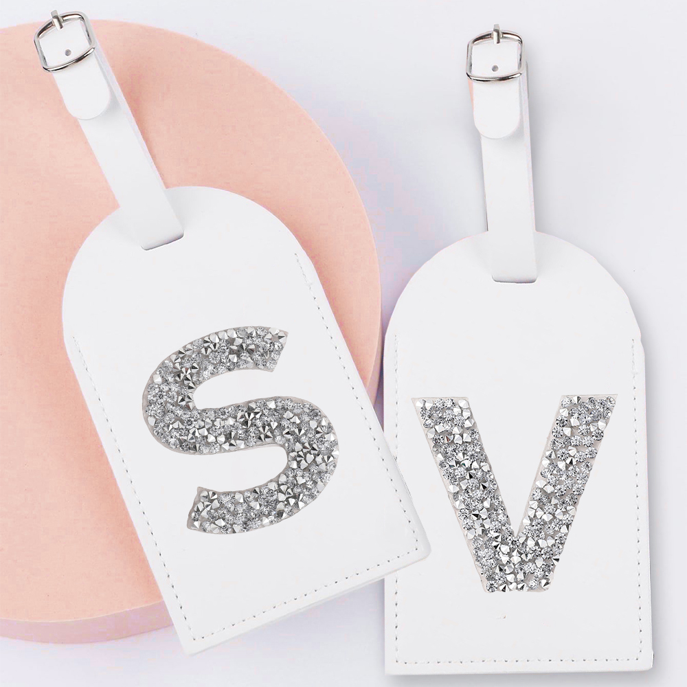 Travel Luggage Set - A-Z Rhinestone Monogram Leather Luggage Tag