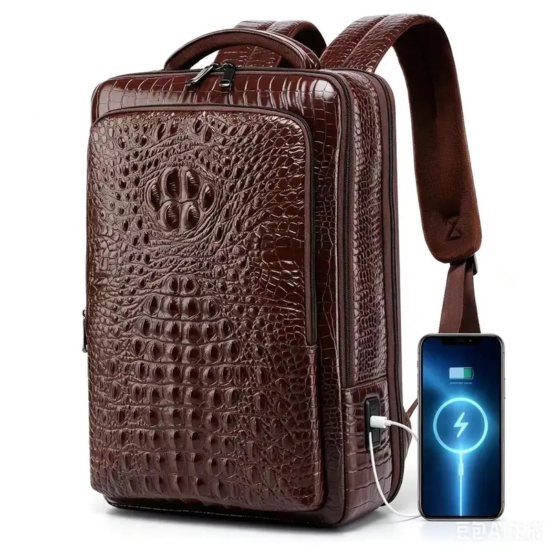 Leather Briefcase - New Men's Crocodile Patterned Leather Laptop