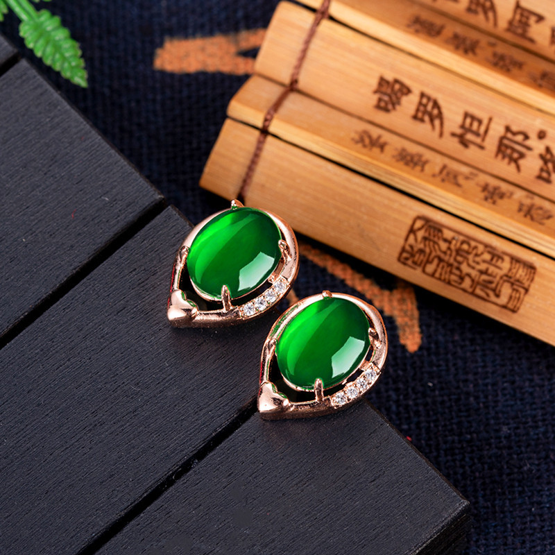 Gold Plated Jewelry - Natural Jade Flower Earrings Stone Ear