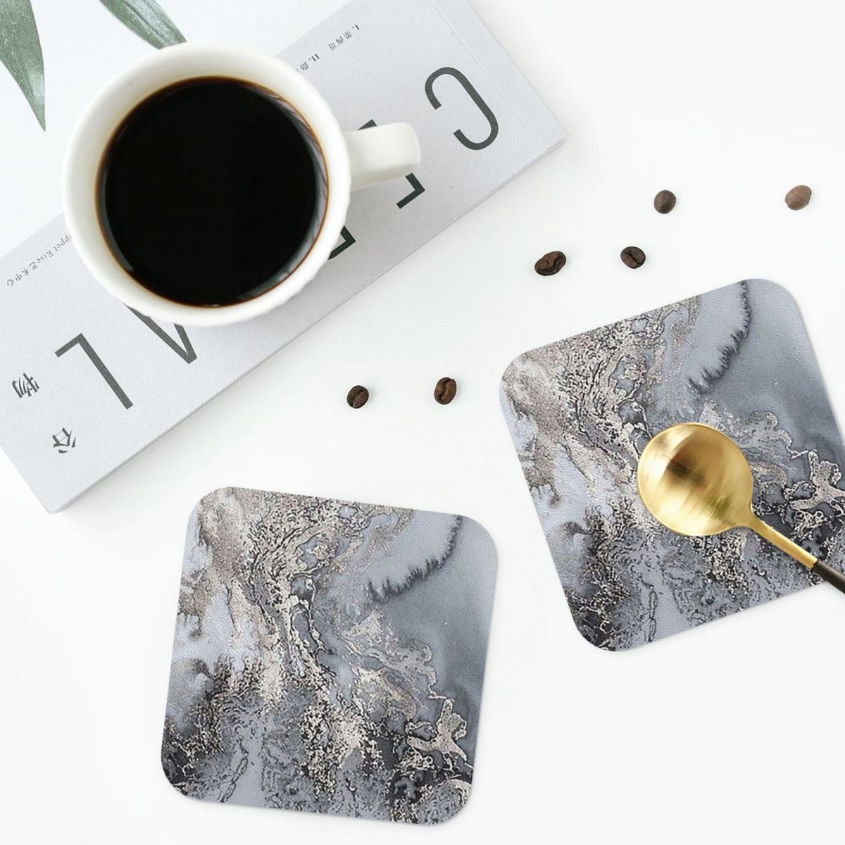 Marble Coaster Set - Grey And Silver Marbl Coasters PVC