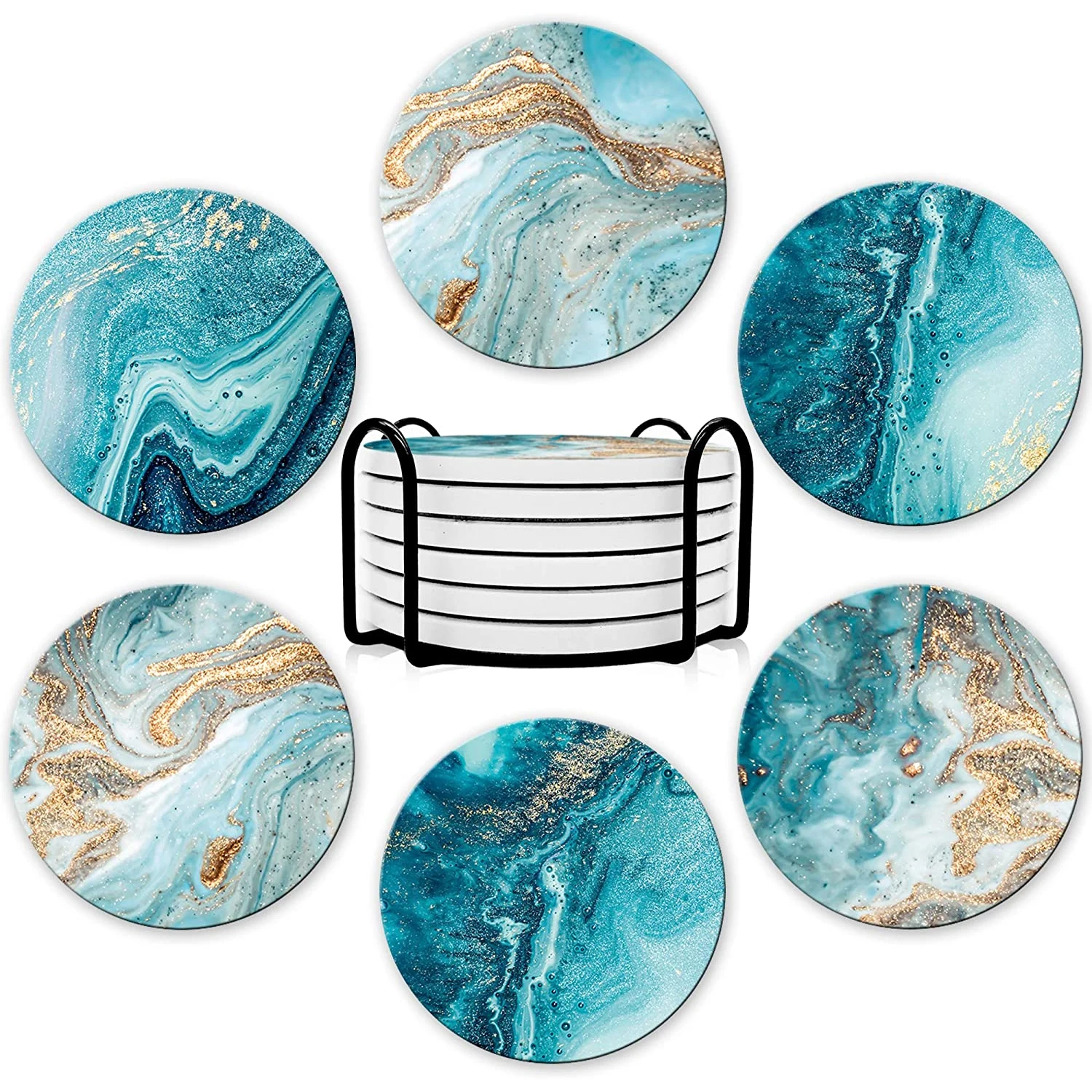 6Pcs Beverage Coaster Set with - Marble Coaster Set recension och pris