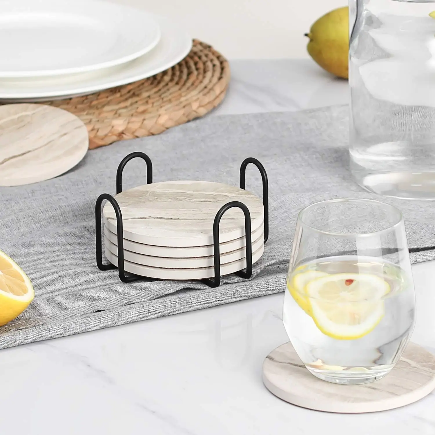 6Pcs Beverage Coaster Set with - Marble Coaster Set recension och pris