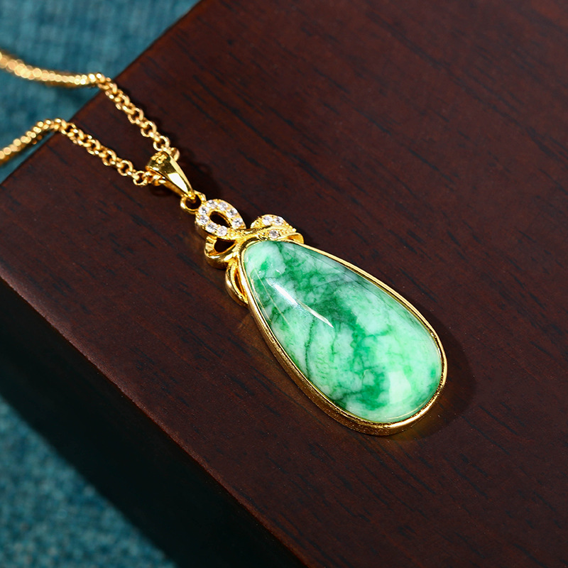 Natural Jade Water Drop Pendan - Gold Plated Jewelry recension och pris