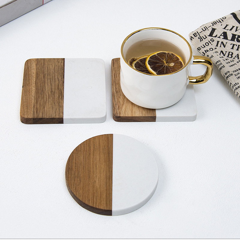 4Pcs Marble Acacia Wood Coaste - Marble Coaster Set recension och pris