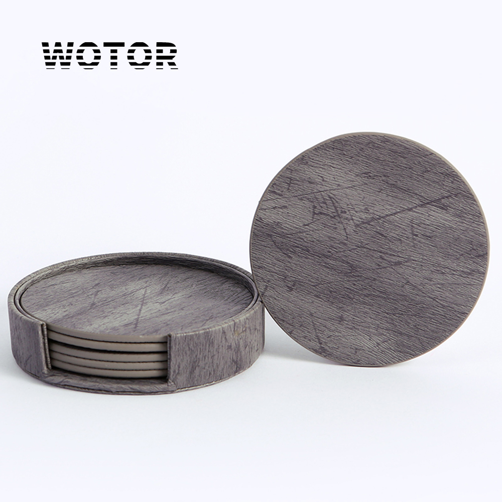 WOTOR 6PCS/Lot Circle Wood Gra - Marble Coaster Set recension och pris