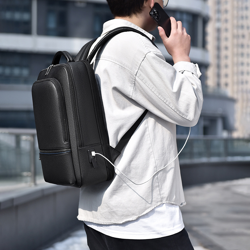 PU Leather Men's Backpack USB  - Leather Briefcase recension och pris