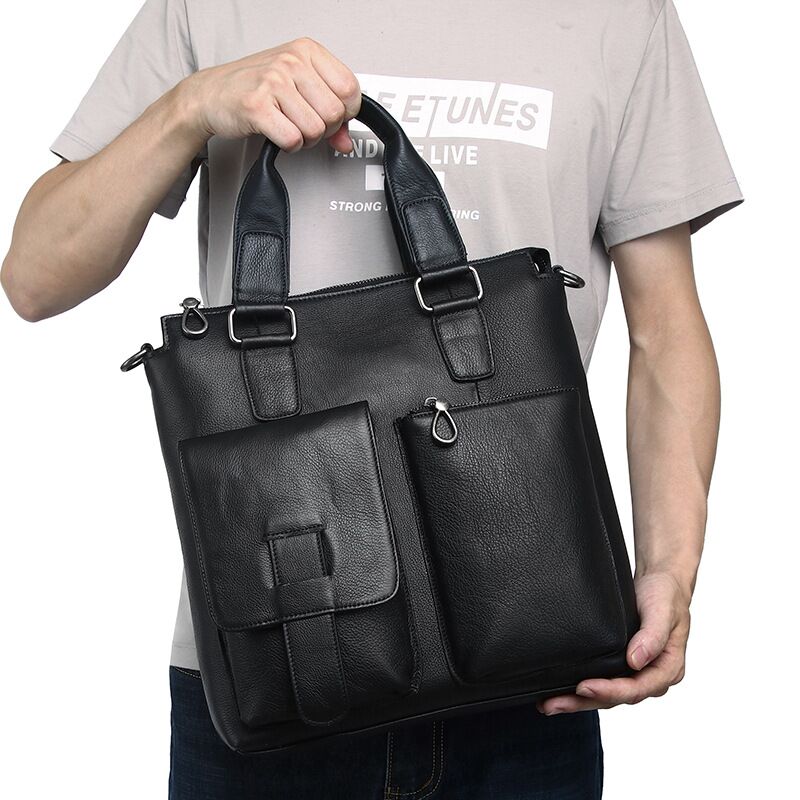 Men Vertical Handbag Male Genu - Leather Briefcase recension och pris