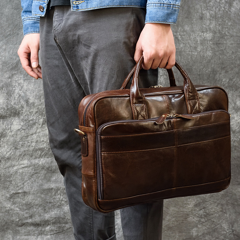 Luxury Genuine Leather Handbag - Leather Briefcase recension och pris