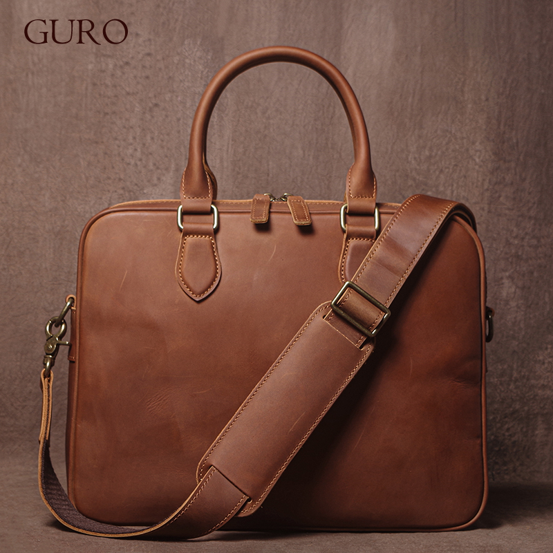 GURO Men Crazy Horse Cowhide B - Leather Briefcase recension och pris