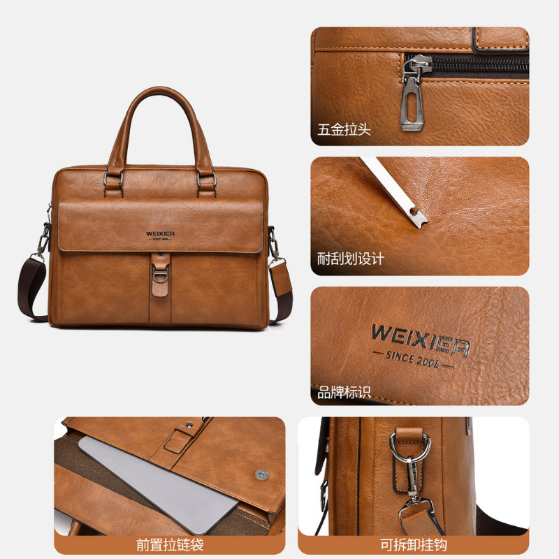 Vintage Dark Brown PU Leather  - Leather Briefcase recension och pris